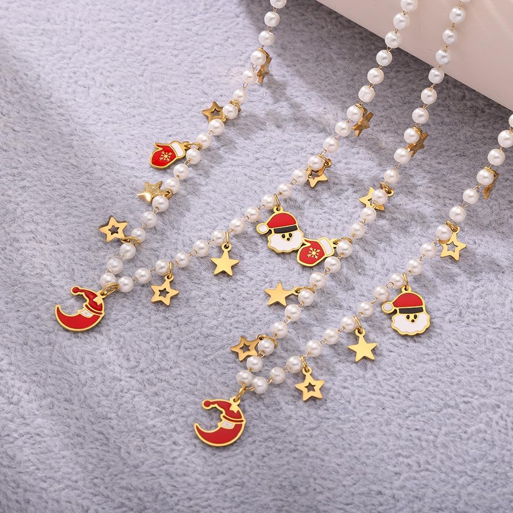 Kokoma Christmas Moon Santa Claus Pendant Necklace for Women Gold Star Tassel Charms Choker Necklace for Christmas Thanksgiving Holiday Party Costume Accessories - Image 5