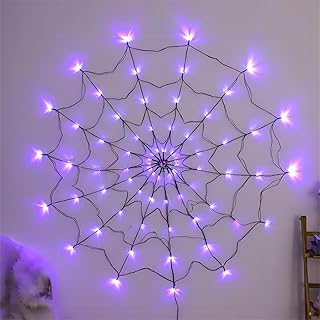 Halloween Light-up Spider Webs,Halloween Decorations Light 4Ft Spider Web Lights Battery Operated,Halloween Decorations Outdoor Indoor Yard Home Parties Haunted House Décor