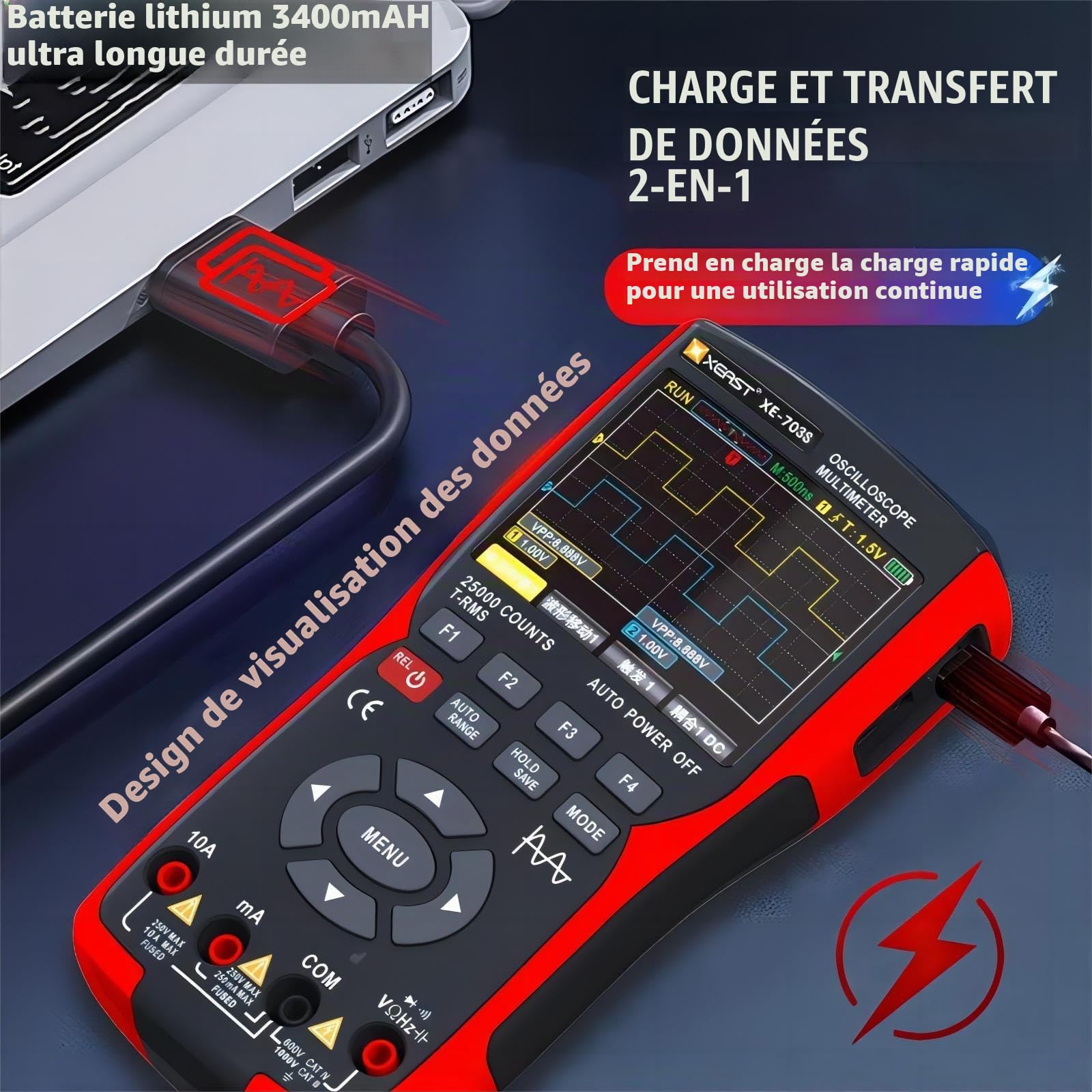 Oscilloscope 2 Canal Bande Passante 50 MHz, Multimètre Numérique 25 000 Points, Générateur de Signaux DDS, écran LCD 3,5 Pouces, Oscilloscope Multimètre à échantillonnage élevé 280 MSa/s