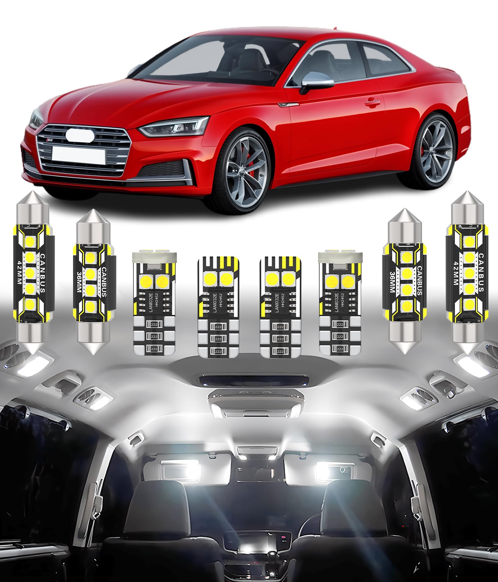 BMT xms 20pz Kit di Luci LED per Interni per AUDI A5 S5 RS5 8B 8TA 8T3 Coupe Sportback 2007-2016, Lampadine LED per Interni Auto e Camion 6000K Bianco Luminoso