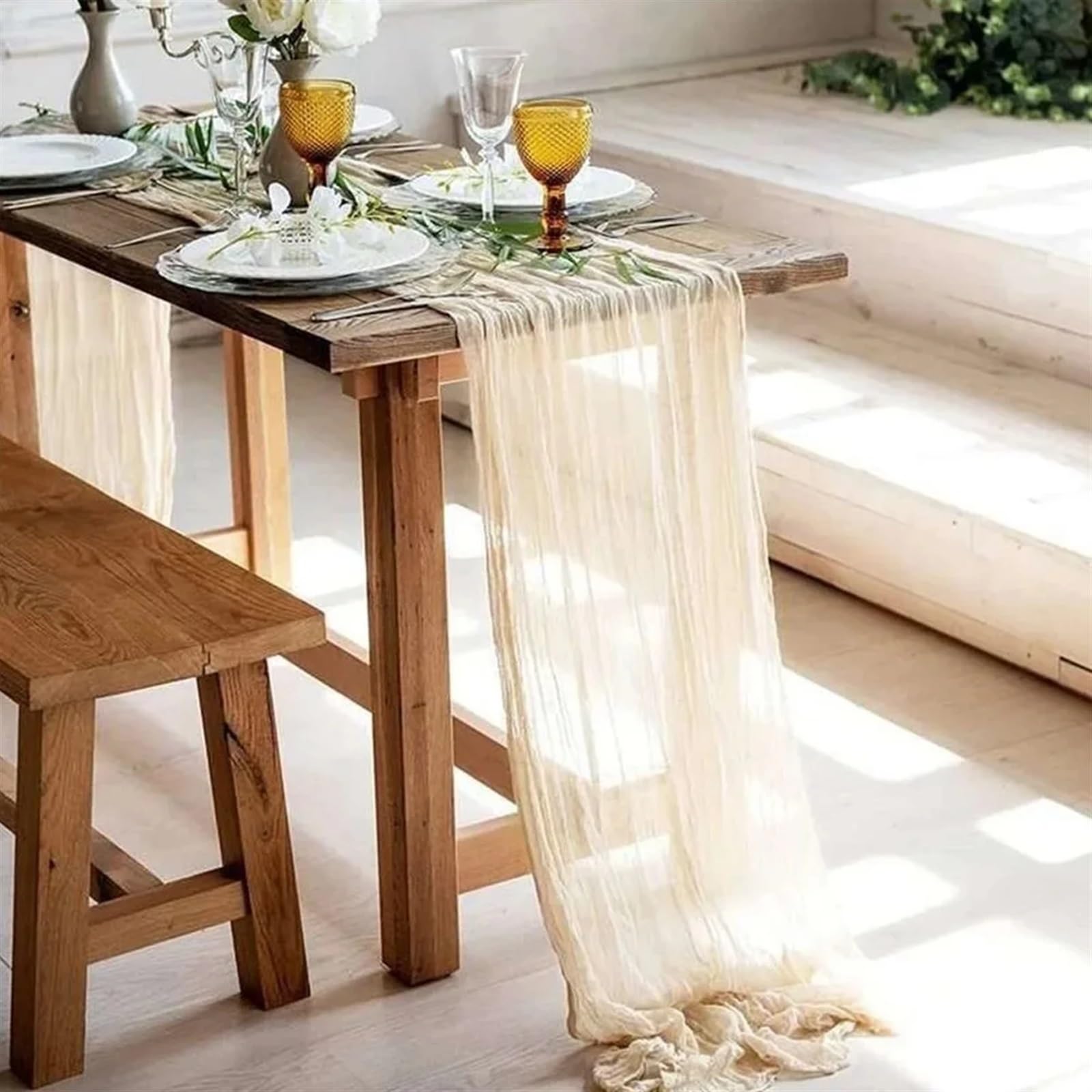 Elegancki i luksusowy Półprzezroczysty bieżnik z gazy, serwetka, szałwia, nakrycie stołu, jadalnia, Dekoracja domu ślubna, bankiety, łuki, wystrój retro boho Prezenty świąteczne(14,90x340cm)