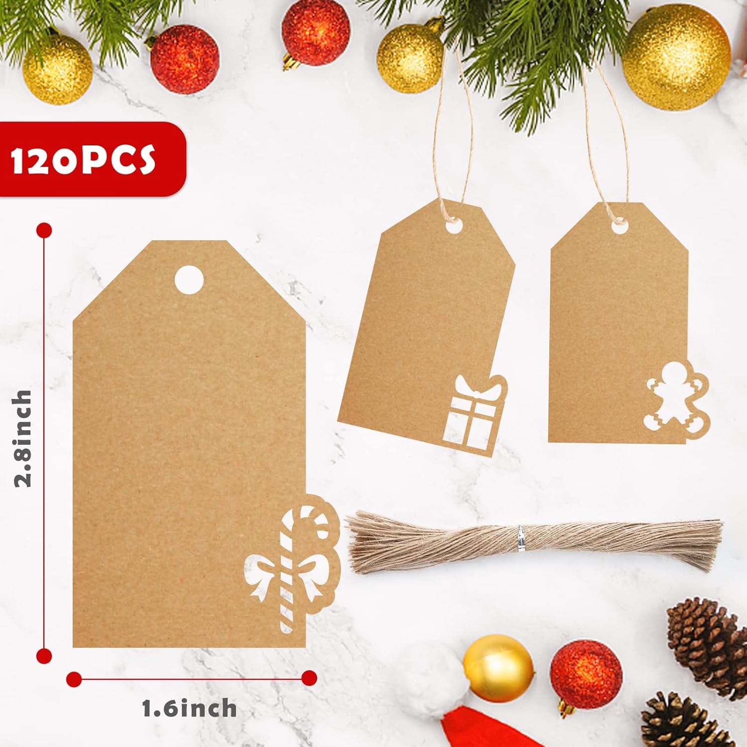 Sallyfashion 100pcs Brown Kraft Paper Christmas Gift Tags, 5 Styles Kraft Paper Labels with Free 100 Root Jute Twine for Christmas Holiday Gifts Wedding Favors Art Craft : Health & Household