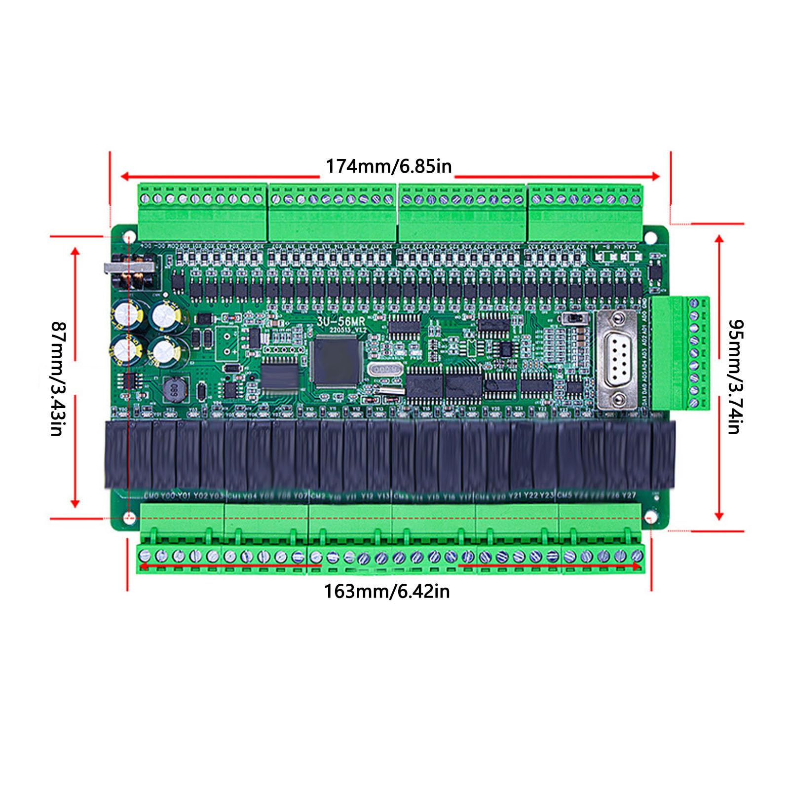 FX3U - Tablero de control industrial PLC 56MR, controlador lógico programable con salida de relé, 32 entradas 24 salidas, fuente de alimentación DC24V 1A, 2 canales 60K conteo de