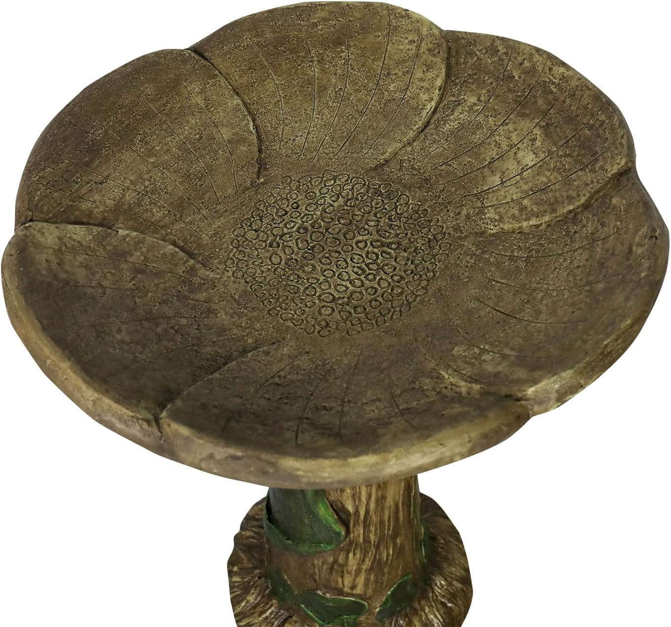 SunJet 24” High x 19” Diameter Outdoor Bird Bath with Tree Stump Leaf Design - Fibre Reinforced Concrete Birdbaths for Garden, Patio, Yard, Lawn Décor
