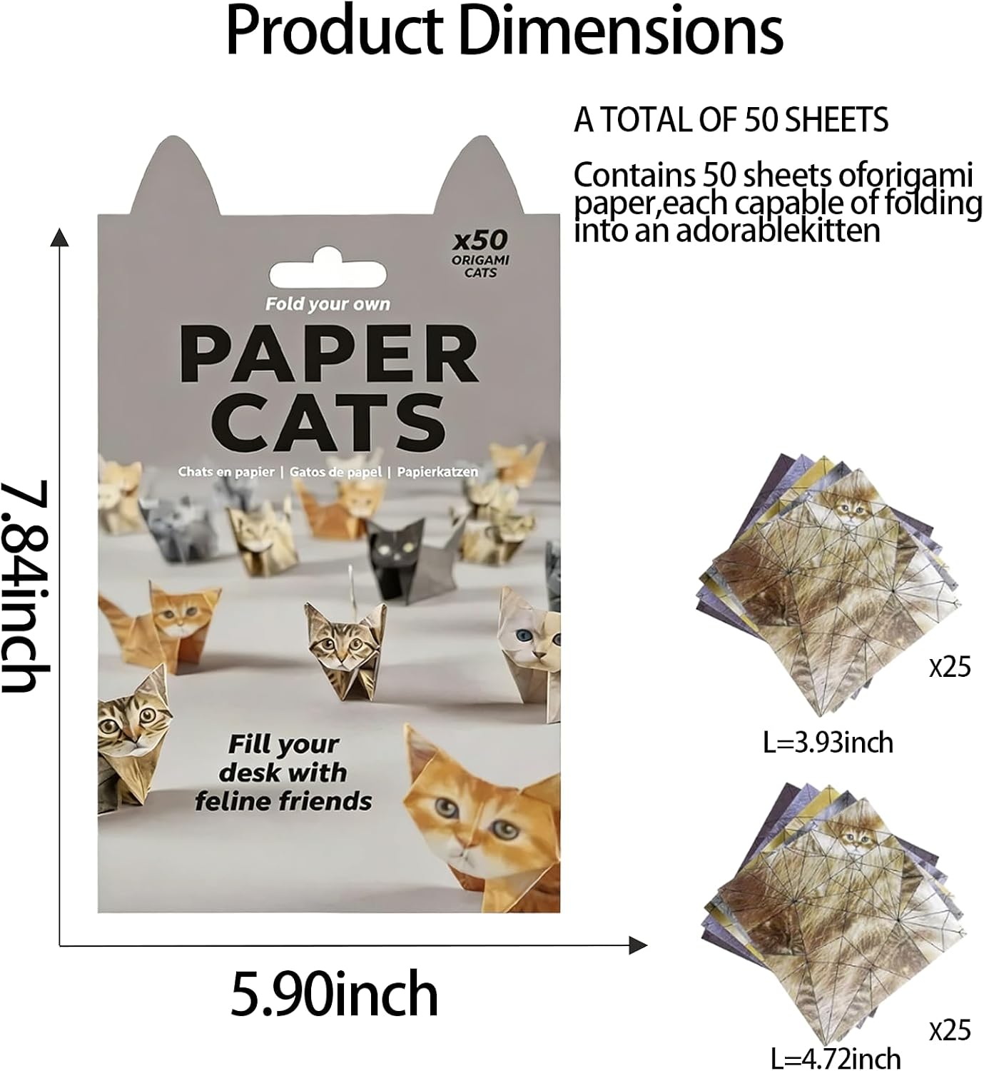 100 Sheets DIY Paper Cats Origami Kit,3D Origami Paper Origami Kit,DIY Craft Folding Paper Set for Beginners,Educational Art Project for Cat Lovers Cute Desk Decor & Gift