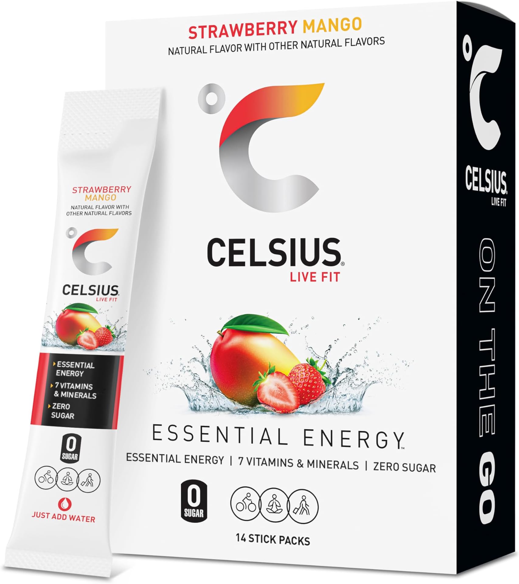 On The Go Strawberry Mango, Sugar Free Energy Drink Mix (14 Sticks per Pack)