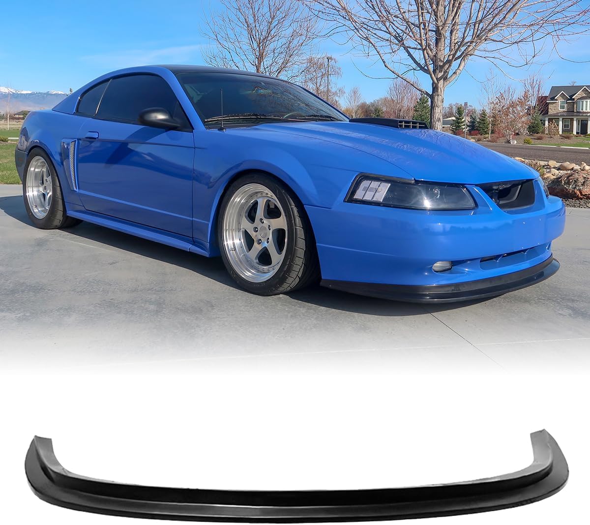 Front Bumper Lip Chin Spoiler, Compatible with 1999-2004 Ford Mustang, MDA Style Flexible Polyurethane(PU) Front Lower Splitter Protector, Unpainted Black