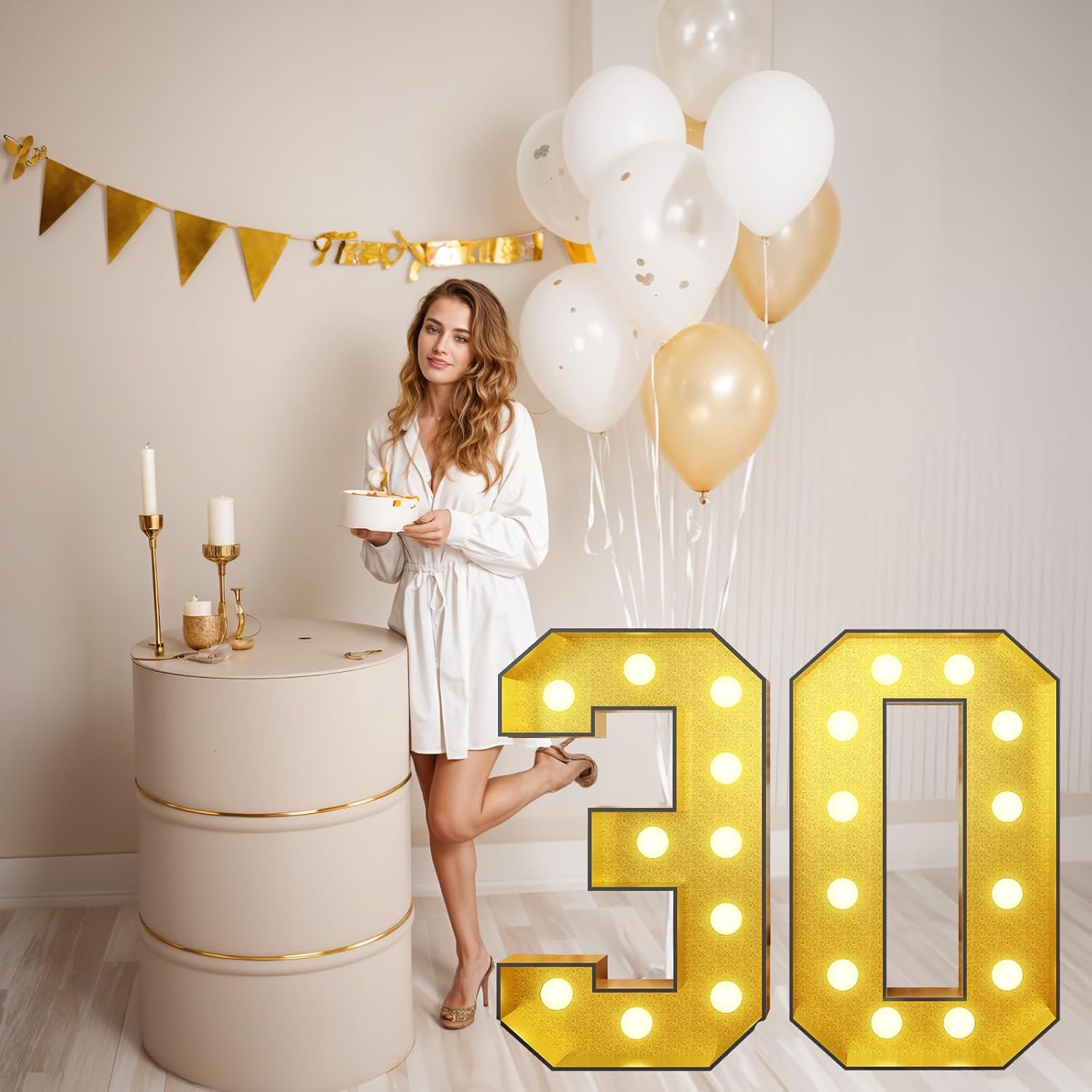 Light Up Number 4, Marquee Light Up Numbers Gold 4FT, Large Led Numbers Lights for 4th Birthday, 4 Feet Tall DIY Frame Pre-Cut Foam Board Kit for Night Light Party Anniversary Decorations