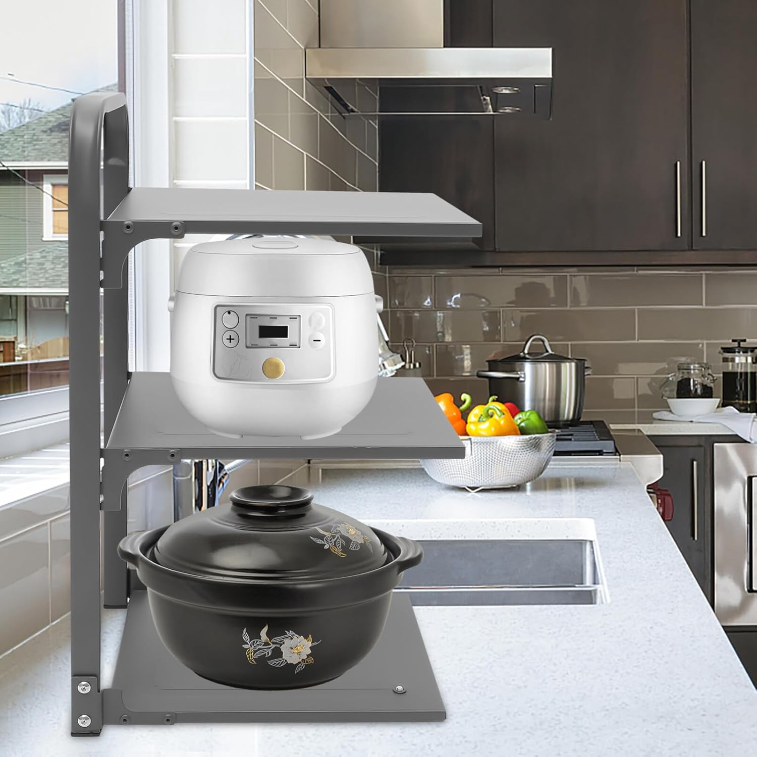 Cabilock Foldable Pot Rack Multi-function Kitchen Pan Organizer Carbon Steel Storage for Under-sink Cabinets Space-saving and Easy to Install Pan Organizer for Various Cookware