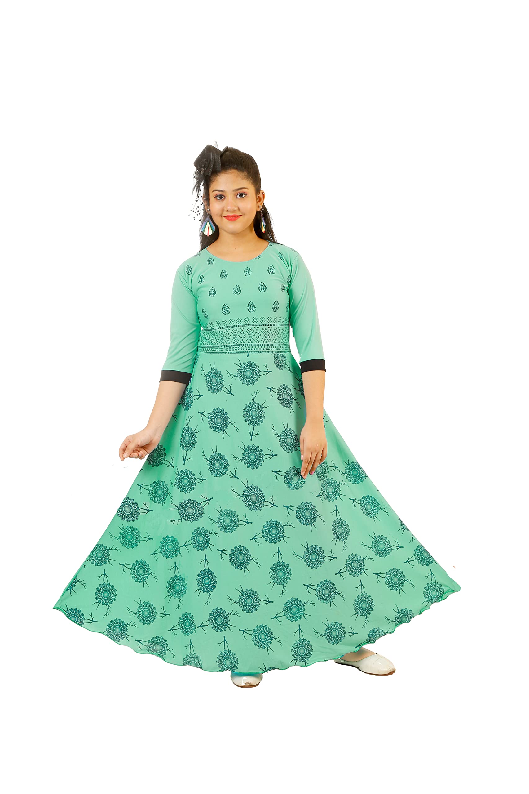 YAYAVAR Girls Satin Made Printed Maxi Dress