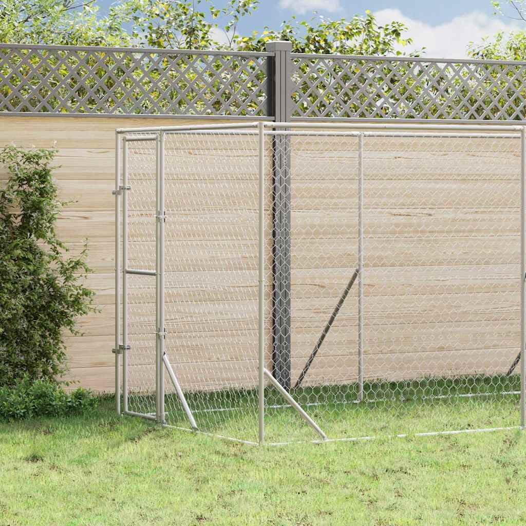Perrera para perros de exterior plateada de acero galvanizado, 2 x 14 x 2 m, con puerta con cierre, para perros, cachorros, animales pequeños, resistente a la intemperie, estable como recinto