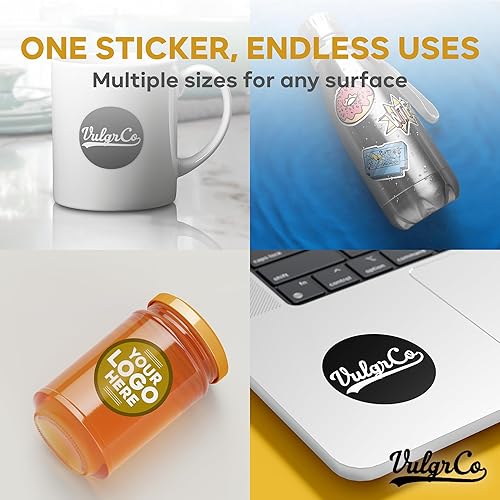 Miniatura 5 de VulgrCo Vinyl Label Custom Stickers for Business Logo, Waterproof & Dishwasher Safe Personalized Labels Stickers, Durable Customized Labels for