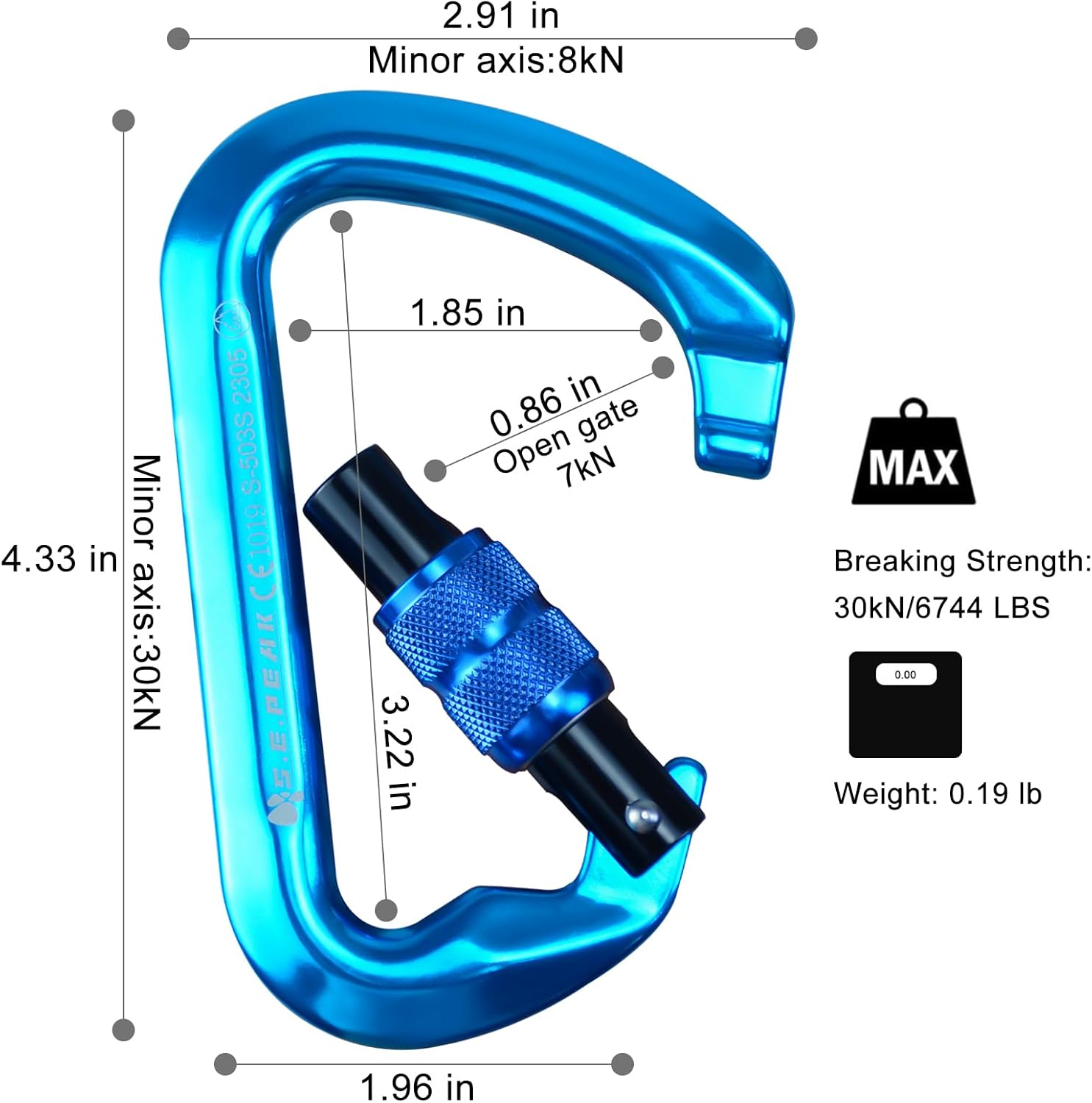 SEPEAK UIAA 30kN Locking Climbing Carabiner, Professional Heavy Duty Screwgate Clip for Outdoor Climbing, Mountaineering, Rappelling, Camping, Hiking, Swing,Large D Carabiner Hook/6744lb - Image 6