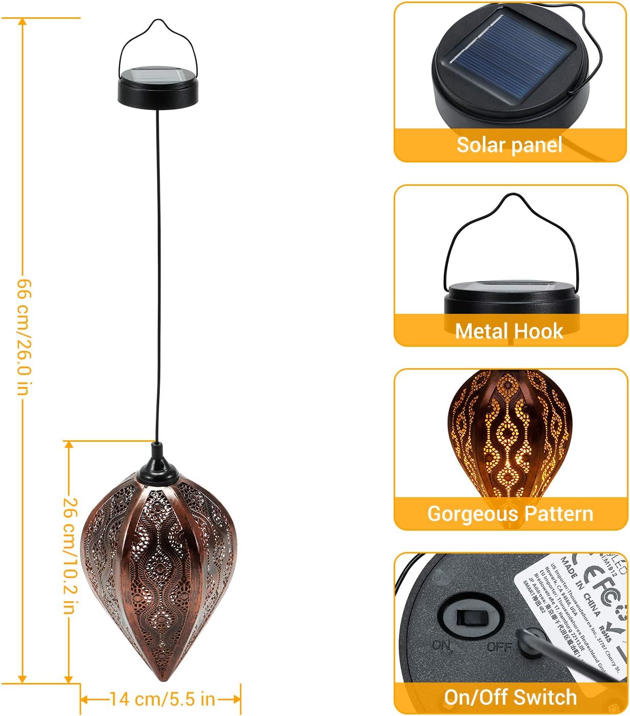 Solar Outdoor Lights Lanterns Waterproof - OxyLED 2 Pack Hanging Decorative Metal Lamps with Pattern for Outside Patio Tree Garden Yard Front Porch Backyard Pathway Christmas Decor Decorations Gifts