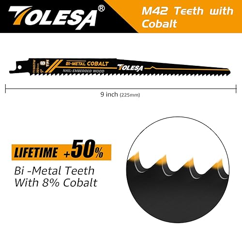 Miniatura 3 de TOLESA Hojas de sierra recíproca de madera incrustada de clavos para demolición de puertas y ventanas, corte de madera de 9 pulgadas, 6TPI dientes