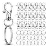 50 PCS in 25 Sets, Metal Swivel Lobster Claw Clasps, Keychain Clip with Large Key Ring, Premium Keychains Clips, Snap Hooks and Sturdy Key Rings, for Key Chain Making Kit，HnoaTovy (Silver)