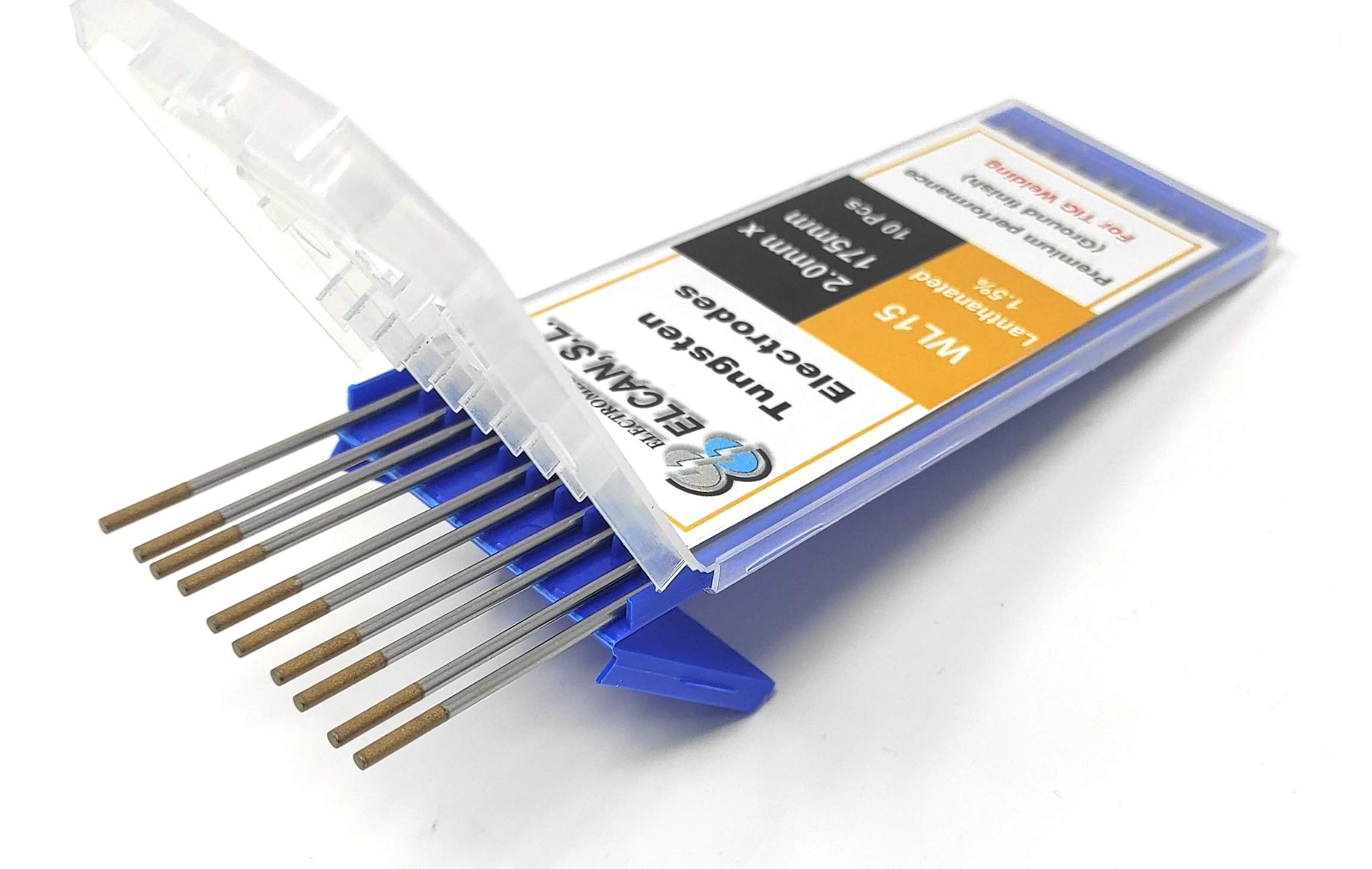 ELCAN Tungstens TIG soudage Lanthane 1,5% or WL15 professionnel, 1,0 1,6 2,0 2,4 3,2 mm électrodes de soudage au chalumeau TIG, 10 unités - Dimensions: 2,0 x 175 mm