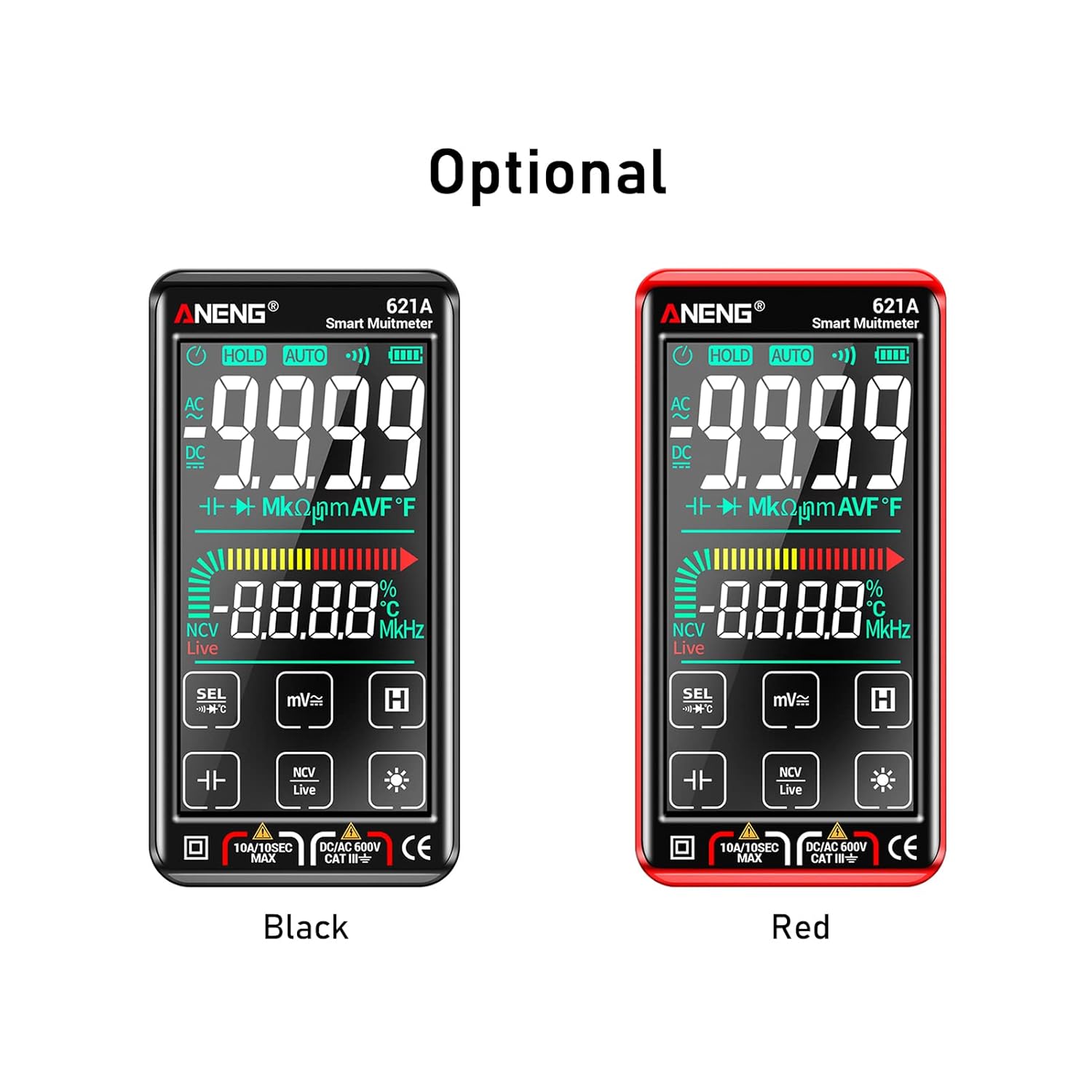 621A Smart Digital Multimeter with Touch Screen, 9999 Counts, Auto Range, Rechargeable, Portable, NCV, Universal Meter, Voltmeter, Ammeter