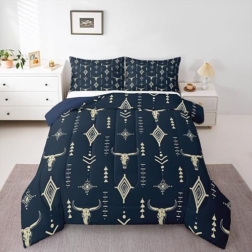 Erosebridal Boho Aztec Bedding Set King Bull Skull Comforter Set for Teens Young