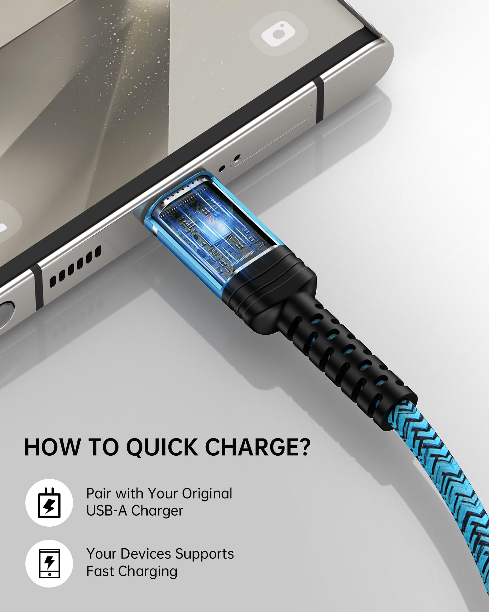 Cable de carga USB tipo C para Samsung S24 Ultra, cable USB A a USB C de 10 pies de largo, carga rápida para Samsung Galaxy A16/A15/A14/A55/A54/A35/A25/A32/S24Ultra/S23/S22/S21/Note 20/Z Fold 6/Z Flip