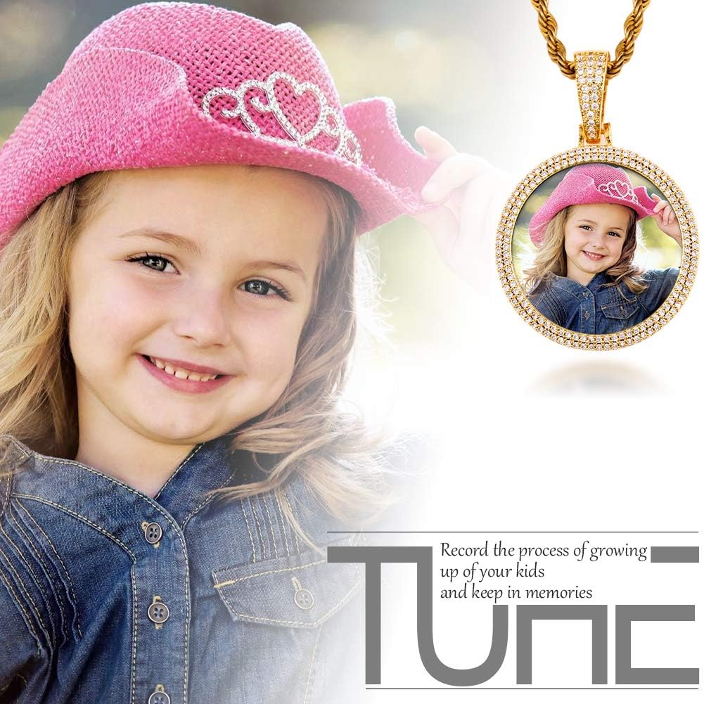 TUHE Custom Picture Necklace Personalized Photo Pendant For Men Women Iced Out Customized Photo Necklace Hip Hop Memory Pictures Chains Customized Jewelry With Photo