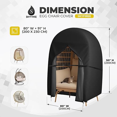 Miniatura 2 de Funda para silla de huevo colgante, fundas para silla de huevo doble, impermeable, 420D, Oxford con cremallera, funda de cordón para porche al aire