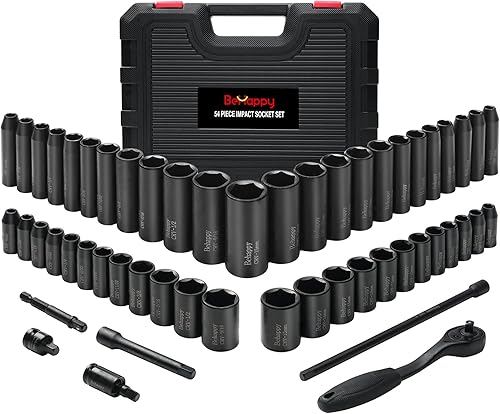 BeHappy Juego de llaves de enchufe de 14 pulgadas, juego de llaves de trinquete de 54 piezas, juego de llaves de impacto con trinquete de 72
