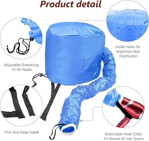 Miniatura 3 de Accesorio de capó secador de pelo para peinar y secar en casa, suave ajustable - azul