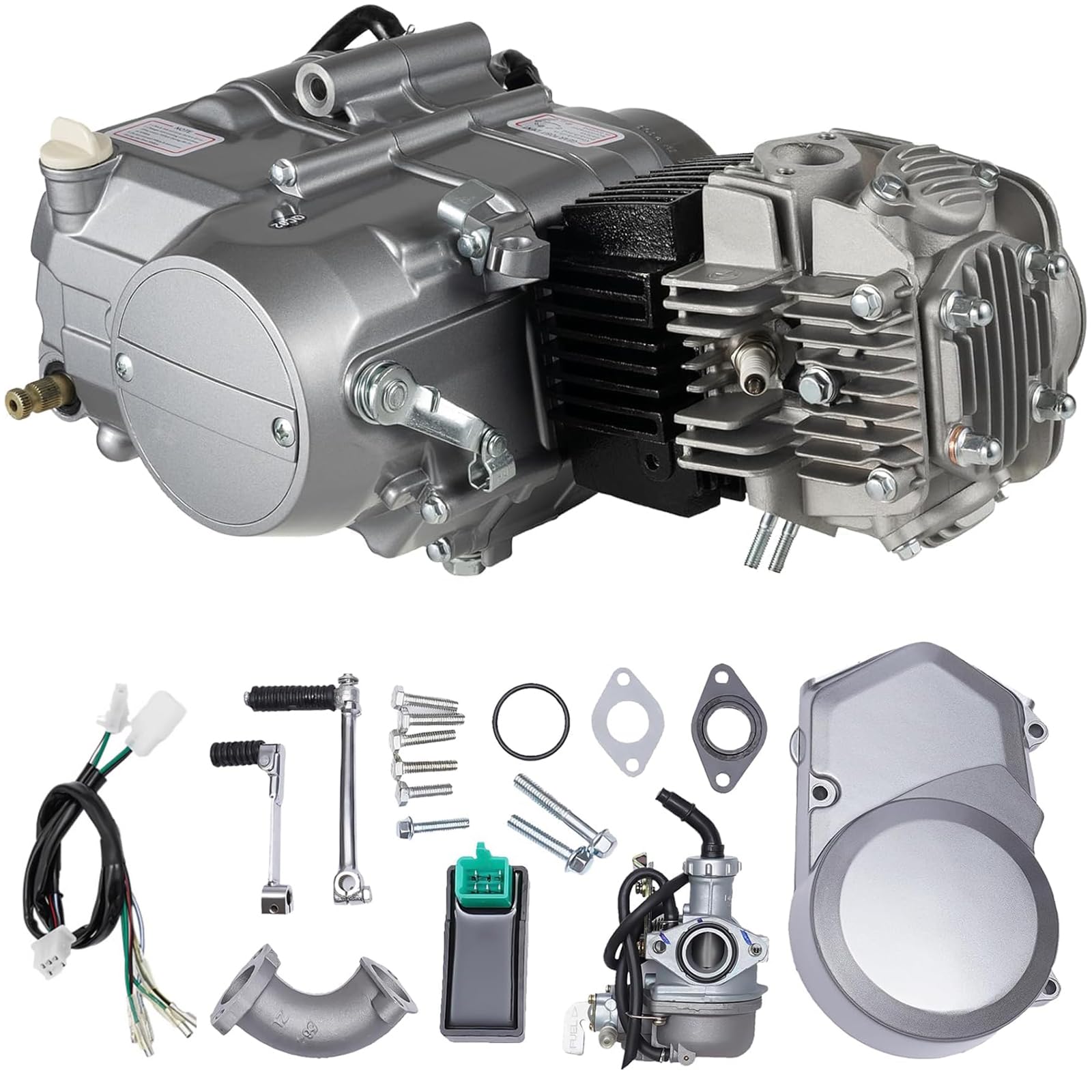 125ccm 4 Takt Motor Einzelzylinder 4-Gang Handkupplung Dirt Bike Engine mit Pedalstart CDI Zündung 9.0:1 Verdichtungsverhältnis A7TC Zündkerze
