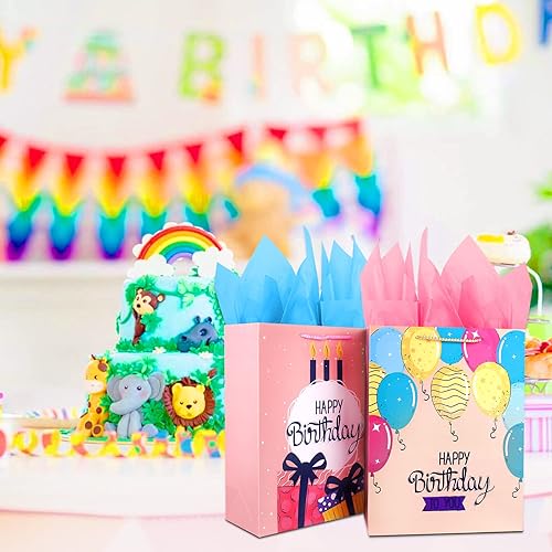 Miniatura 6 de Bolsa de regalo de cumpleaños, paquete de 2 bolsas de regalo grandes para niñas, mujeres, mujeres, ella, bolsas de regalo rosas con papel de seda,