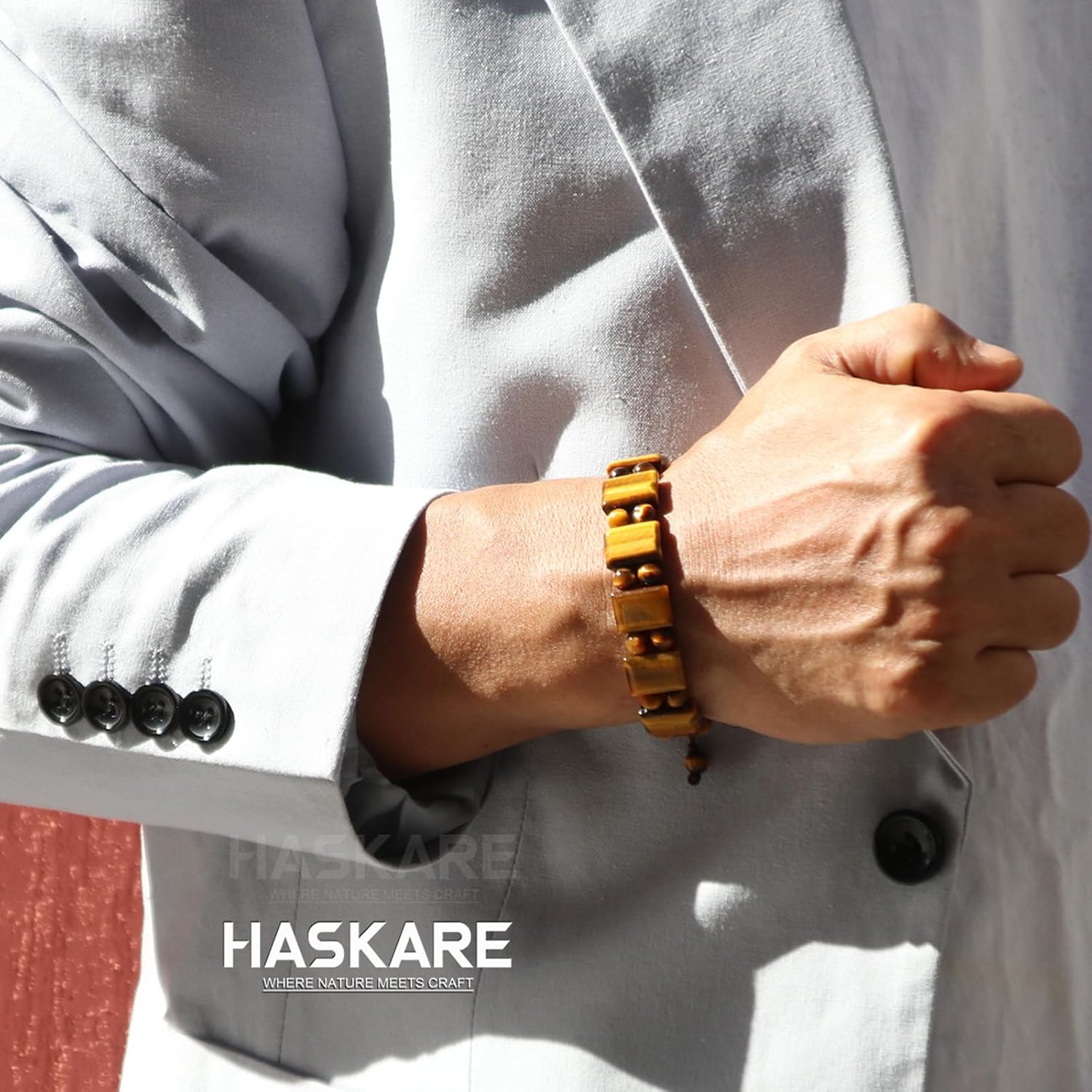 HASKARE Natural Stone Protection Bracelet for Men - Handmade Jewelry Men Bracelet Beaded Unique Cut, Tiger Eye Obsidian Howlite Bracelets Gifts for Him Christmas Father Day Birthday - Image 2