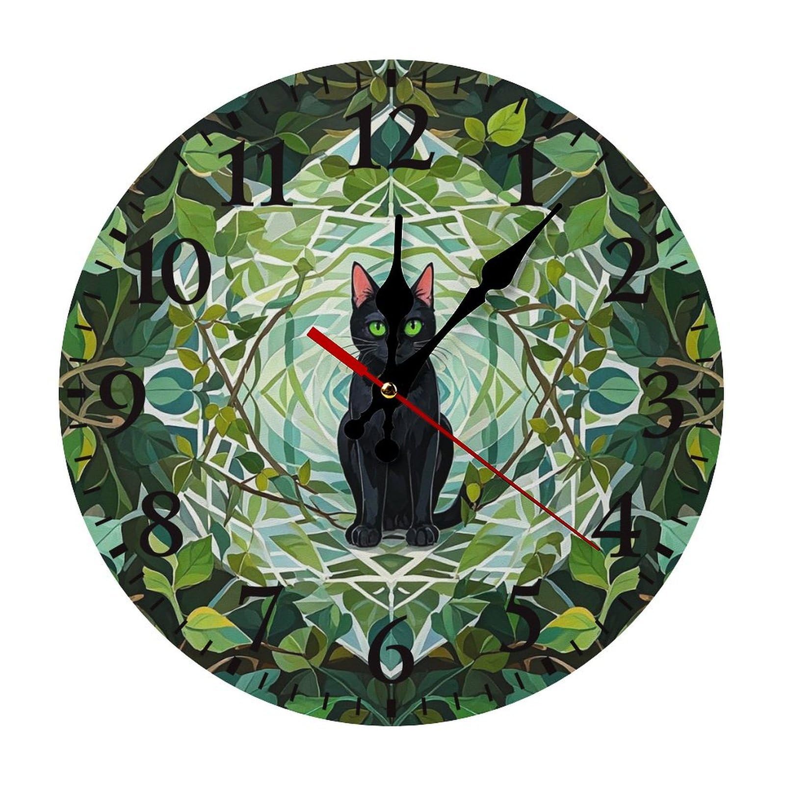 QMNLKH Black Cat Wall Clock for Home, Battery Operated Clock for Hotel, Round Wall Clock with Arabic Numerals Black, Easy to Read, Non-Ticking Clocks for Living Room 25 * 25cm