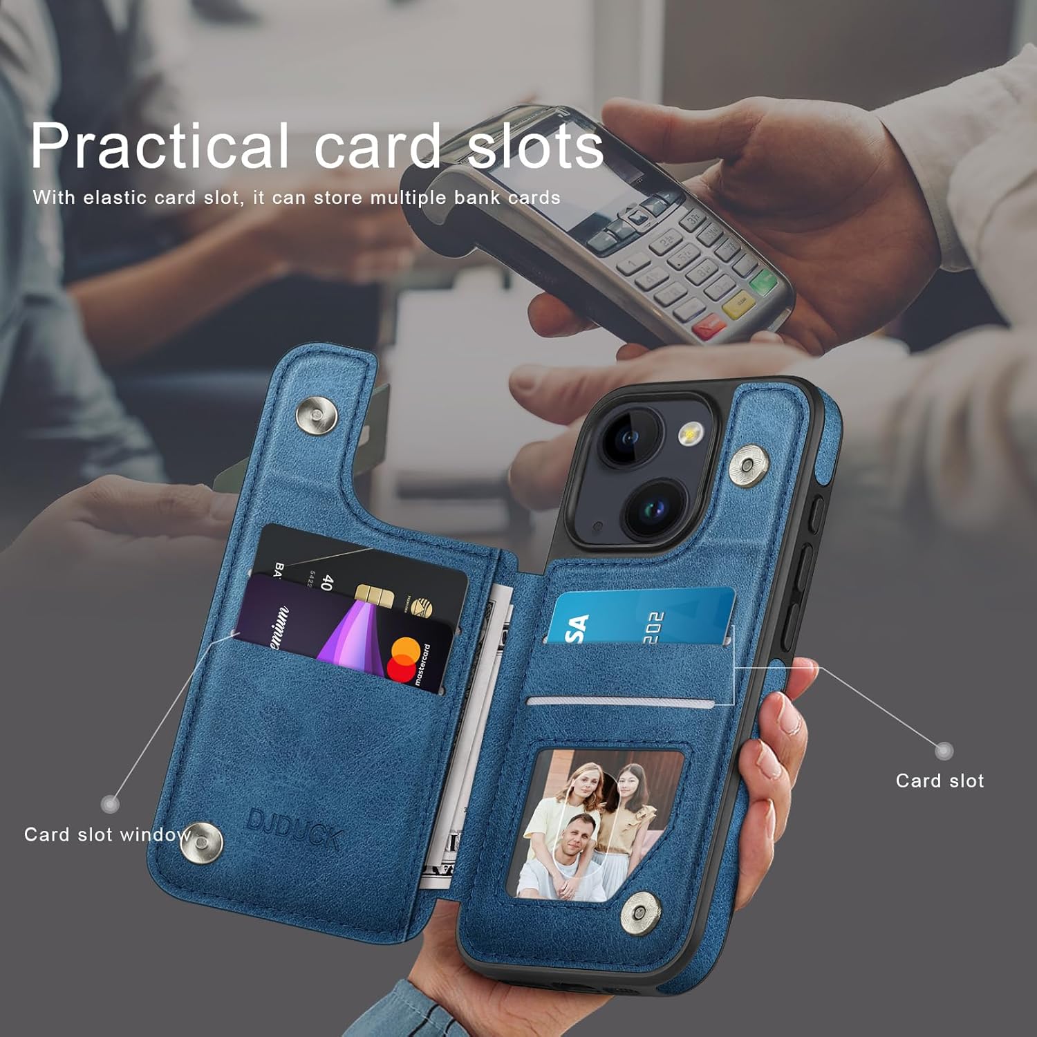 DJDUCK Designed for iPhone 13 Case Wallet with Card Holder, [Magnetic Clasp Cover] [RFID Blocking Leather Protection] Shockproof Women Men Cases 6.1 Inch for Apple 13 Bright Blue - Image 3