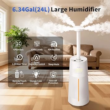Humidifier for Large Room-6.3Gal Cool Mist, Top Fill,3000ft2,Beige