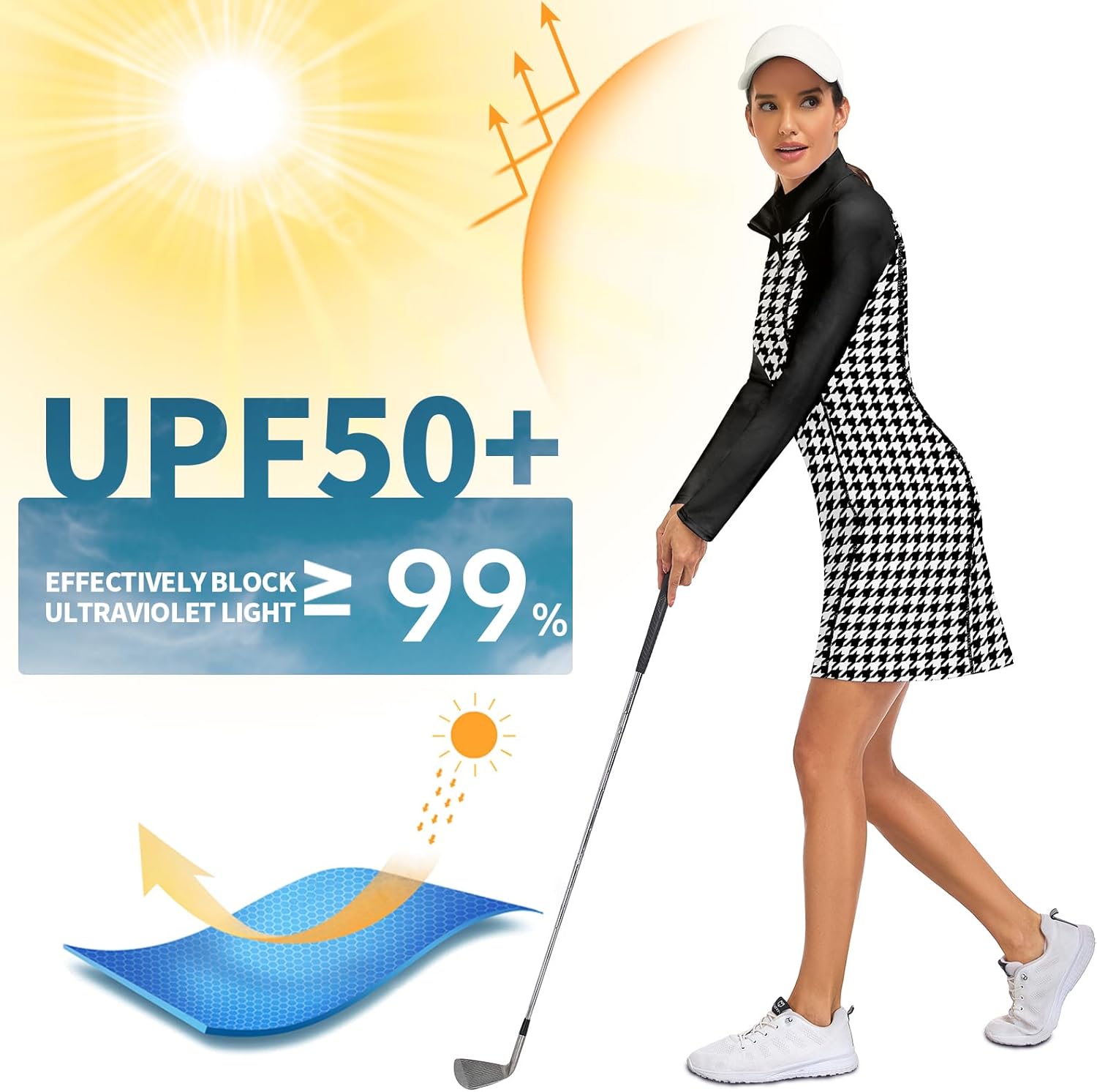 WOWENY Women's Tennis Dress Long Sleeve Golf Dresses with Shorts Zip Front Golf Outfits UPF 50+ Workout Athletic Dresses - Image 6