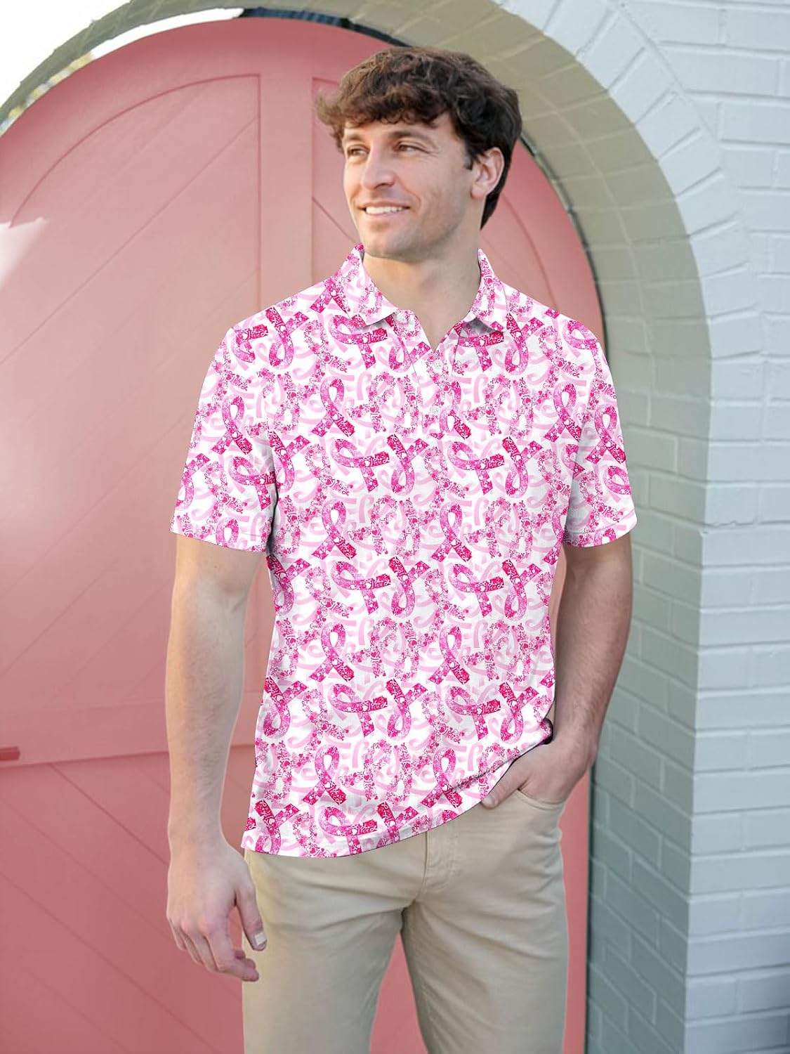 Breast Cancer Awareness Shirts for Men Breast Cancer Support Polo Tees