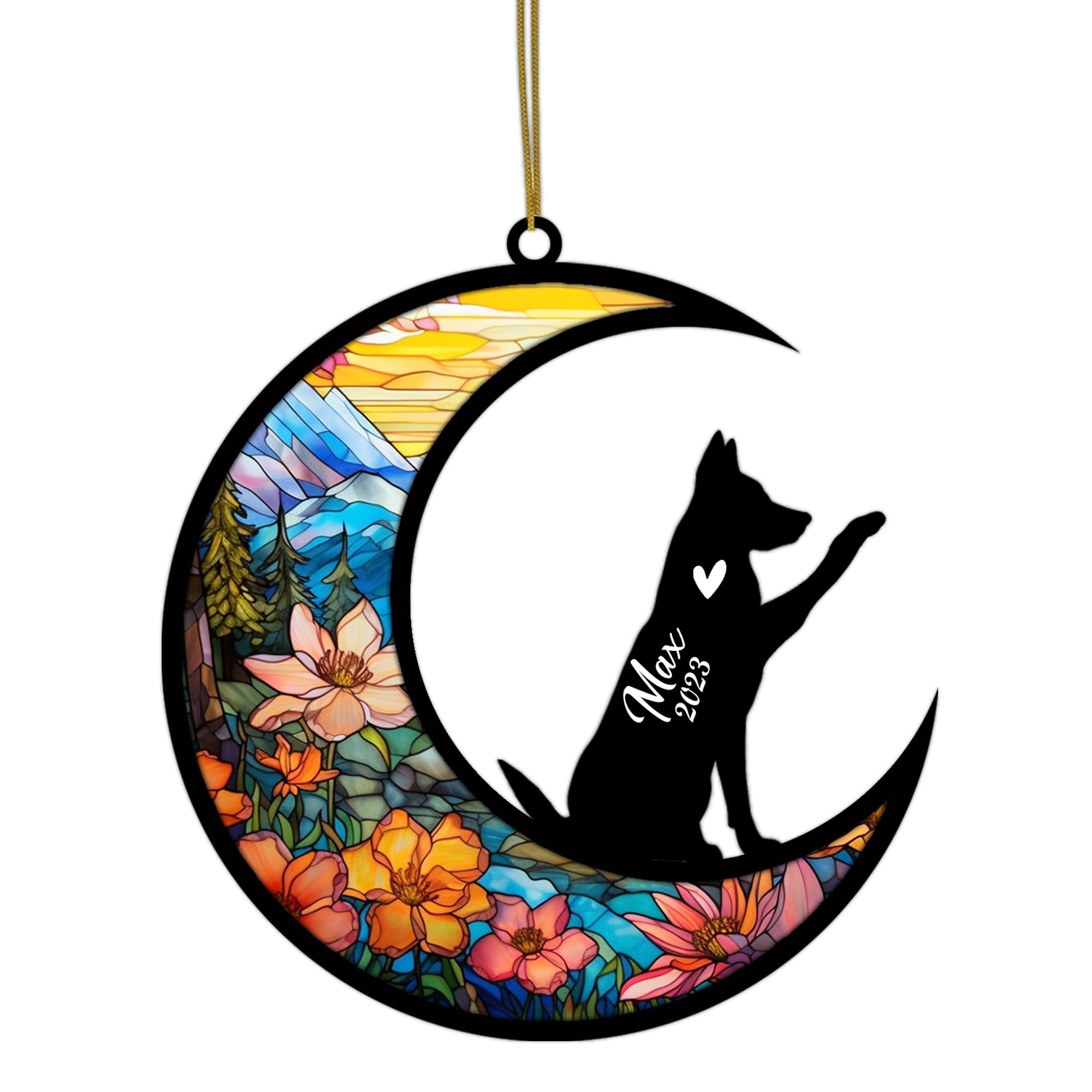TPLHOUSE Personalized German Shepherd Memorial Suncatcher, Custom Dog Pose Christmas Ornament with Name, Pet Loss Stained Catcher, Sympathy Gift for