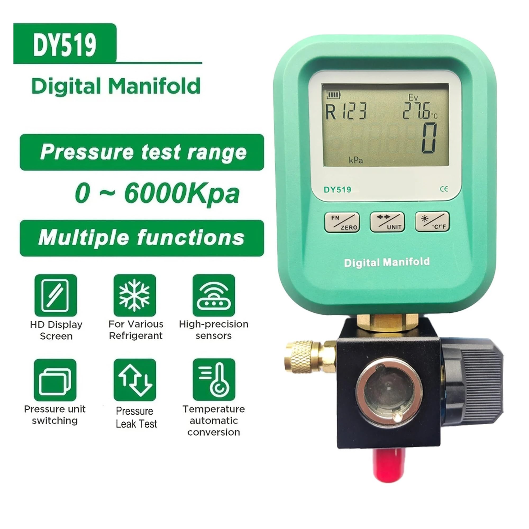 Manómetro, Medidor digital de aire acondicionado DY519: manómetro mantenimiento llenado