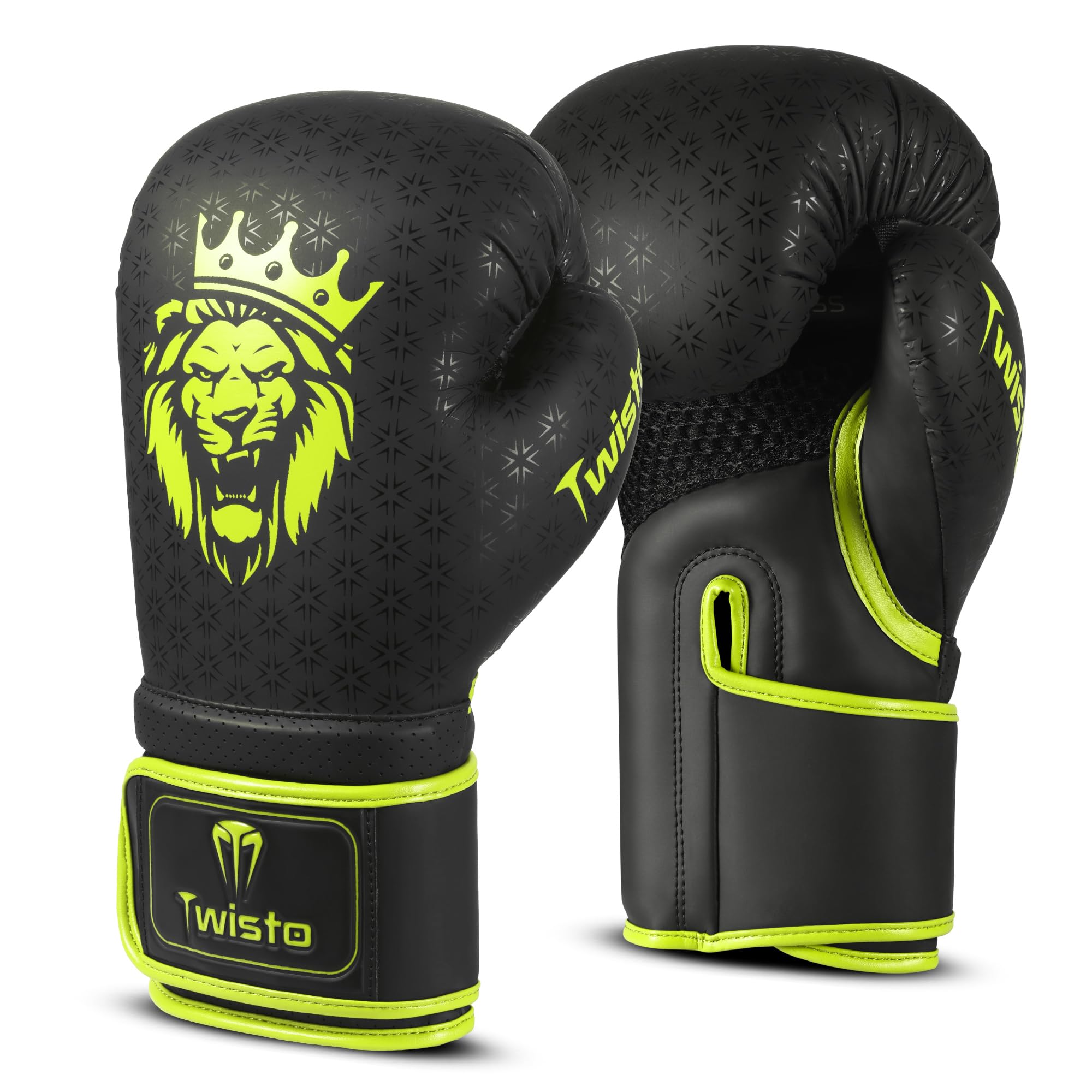 Twisto Boxing Gloves Black Rox - Pro Training & Sparring, Maya Hide Leather, Muay Thai, MMA, Kickboxing, Men, Women, Adults, Heavy Punching Bag, Focus Mitts, Pads,10oz 12oz 14oz 16oz (Yellow, 10 oz)