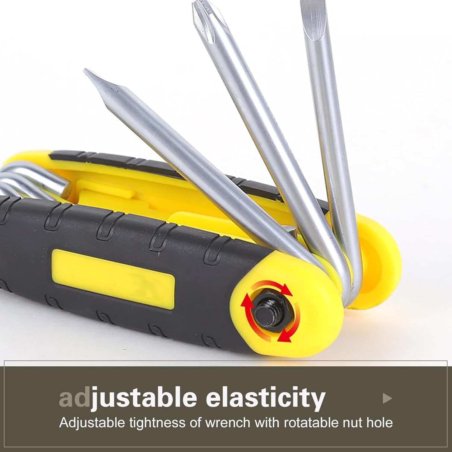 Folding Screwdriver Set, 8-in-1 Foldable SAE and Metric Keys with Anti-slip Grip, Carbon Steel Portable Screwdriver, Multifunctional Repair Tool for Most Vehicles (Yellow)