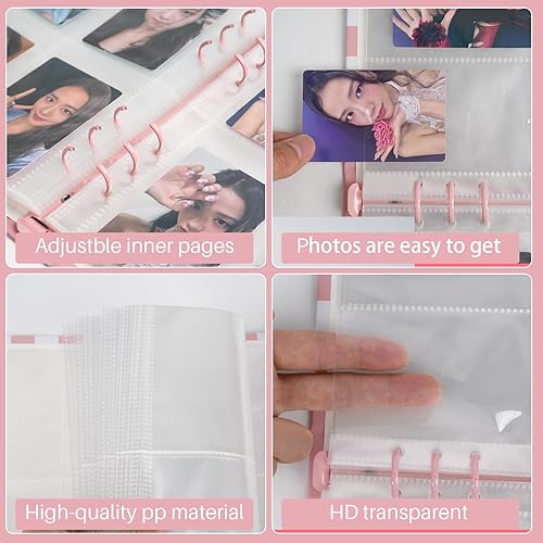 Miniatura 7 de Álbum de tarjeta fotográfica de plástico rosa A5 con 30 páginas interiores, capacidad de 120 hojas