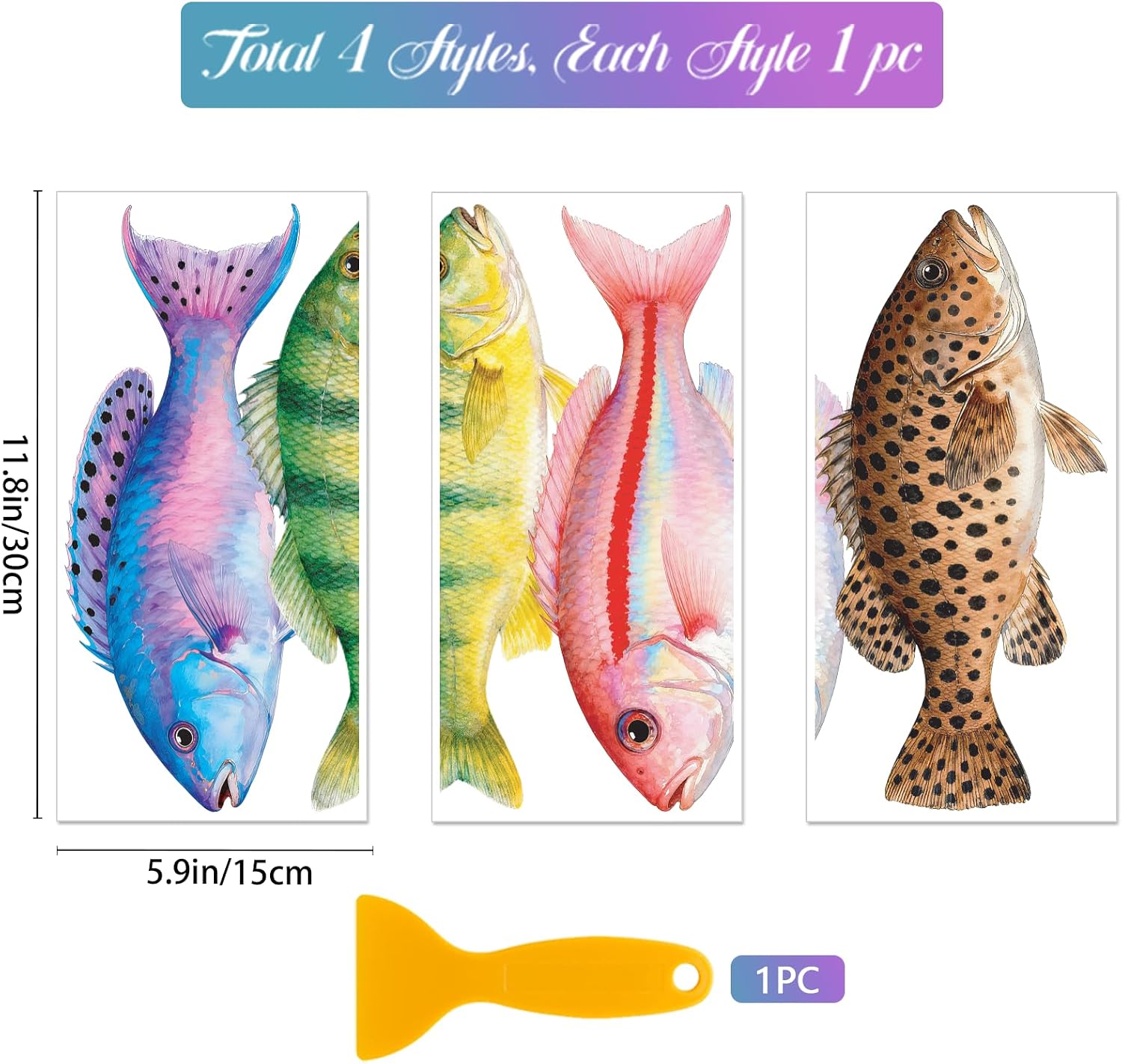 GLOBLELAND 3 Sheets Colorful Fishes Rub on Transfers for Furniture Fishes Furniture Decor Transfer Stickers for Bedroom Living Room Desk Table Decoration