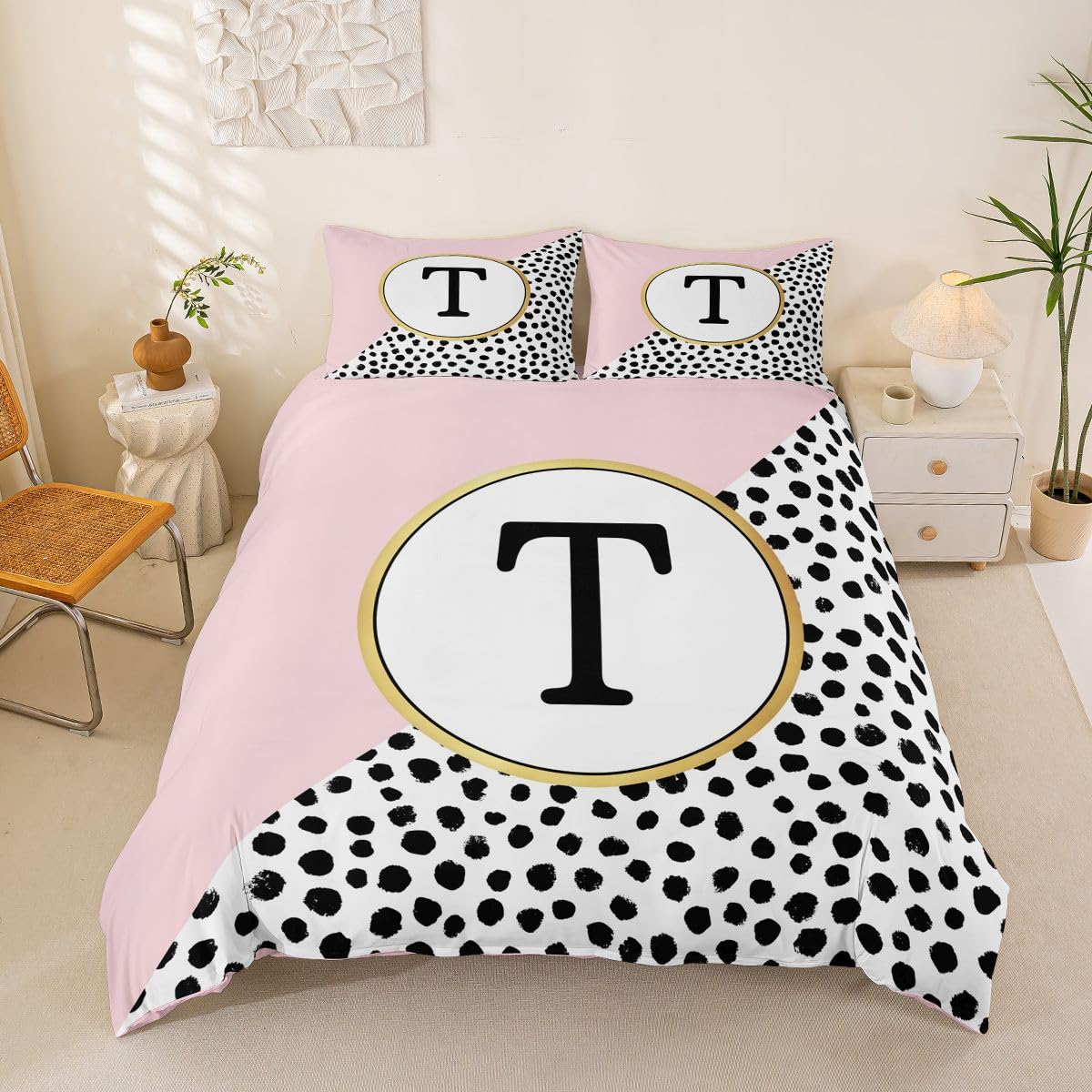 Homemissing Polka Dots Buchstabe T Bettwäsche Set 155x220cm Erwachsene