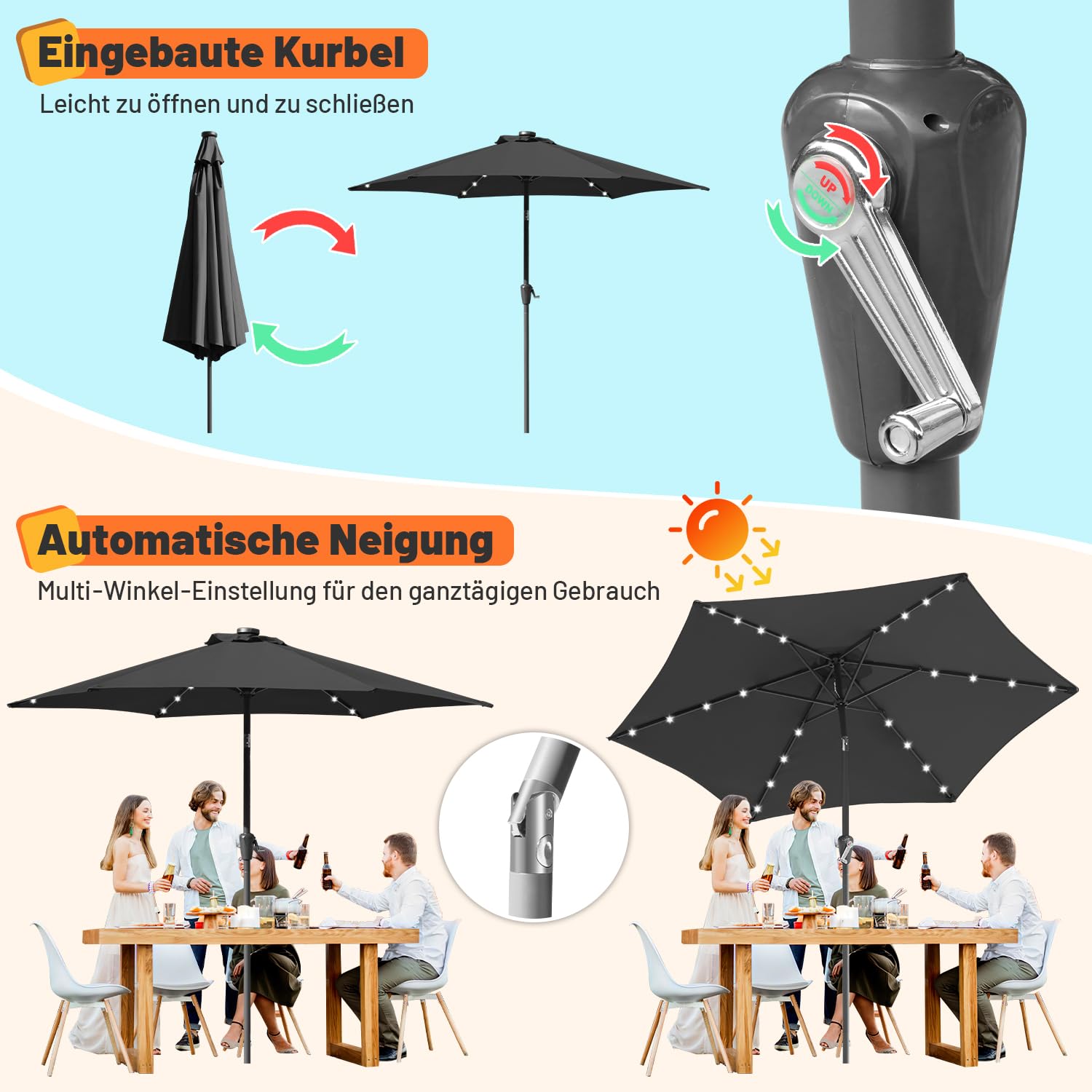 Parasol przeciwsłoneczny, 270, 350 cm, duży parasol ogrodowy, wodoodporny, bez stojaka, parasol z korbą ręczną, na balkon, do ogrodu, na taras
