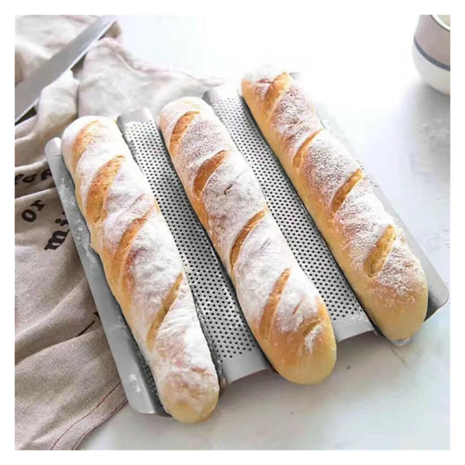 Generisch Baguette-Pfanne, französisches Brot, Backform, Backformen, Rillenwellen-Form, Kuchenofen, Backblech, Geschirr, Kochzubehör, Toaster-Werkzeug(4 Groove Silver)