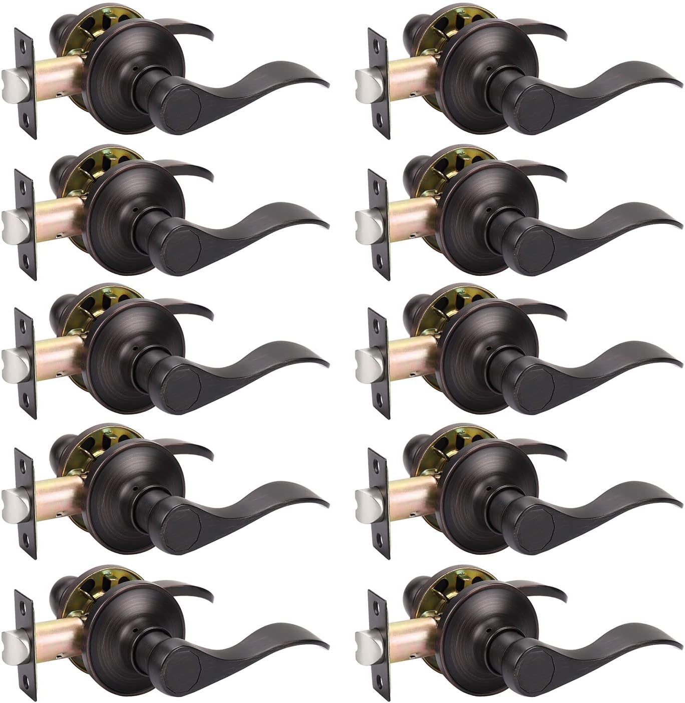 - KNOBWELL 10 Pack Oil Rubbed Bronze Keyless Interior Door Handle, Classic Passage Door Lever for Hallway and Closet, Passage Door Handle Sets