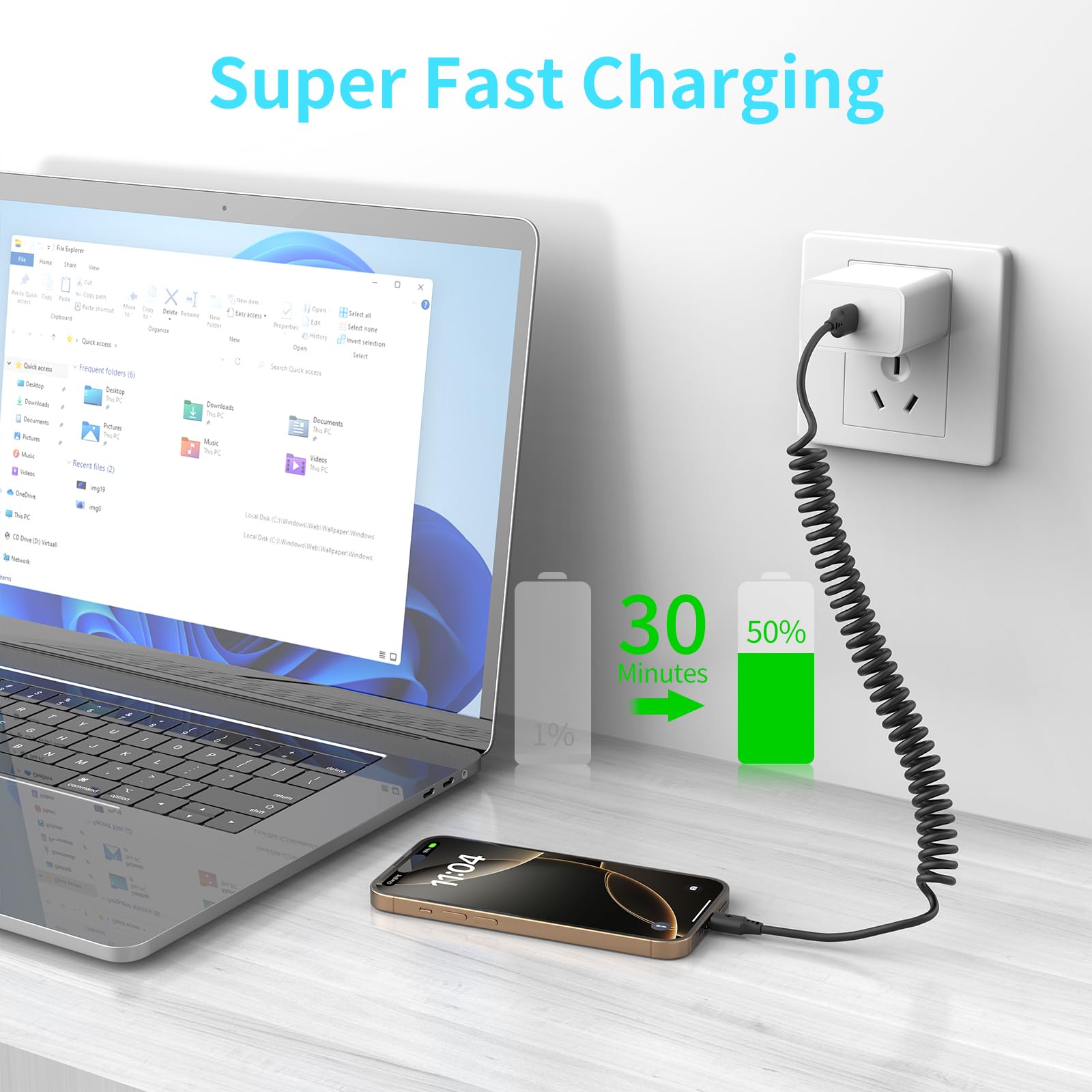 Cavo a spirale da USB a USB C, confezione da 2 pezzi, cavo USB C per auto, cavo elastico USB di tipo C per ricarica rapida, cavo a spirale USB C compatibile con iPhone 16 15, Samsung Galaxy S20 S10