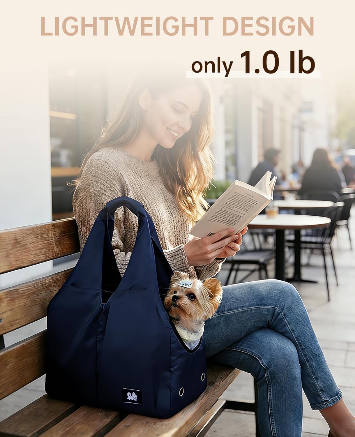Dog Purse Carrier for Small Dogs and Cats, Soft-Sided Collapsible Pet Tote Bag with 4 Large Pockets & Support Cushion, Breathable Lightweight Travel Carrier Fits Pets up to 13 lbs, Blue