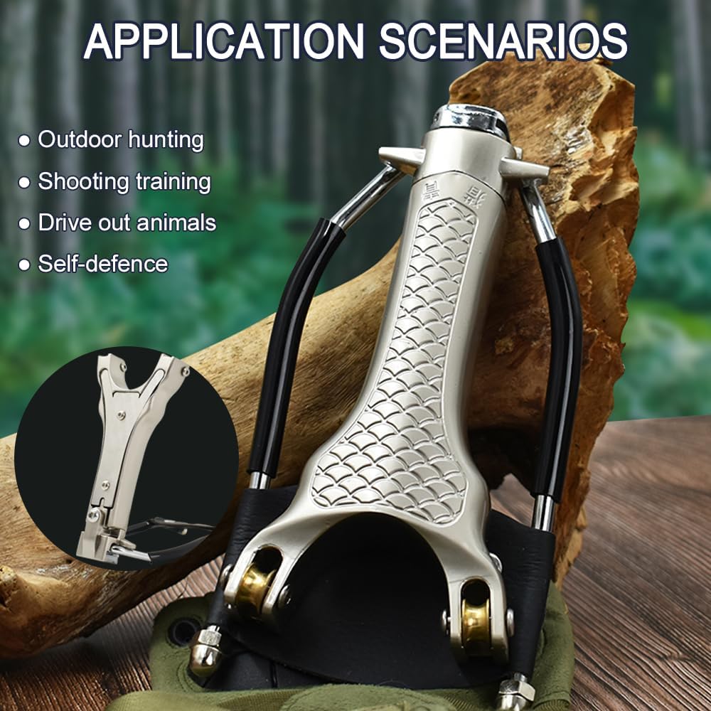 SUFFUSE Wrist Rest Tactical Slingshot for Adults with Pulley, High Speed Aluminum Catapult Slingshot for Fishing and Hunting, Professional Slingshot Set with Rubber Bands