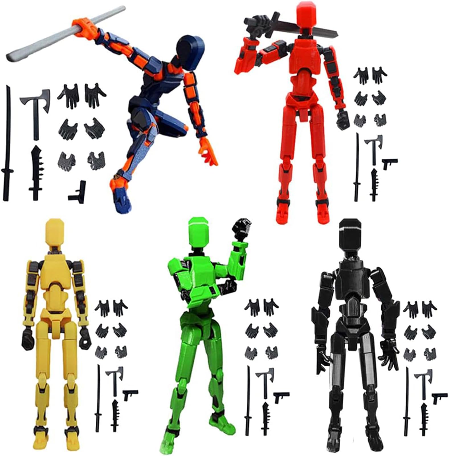 NHCDFA Action Figure Toys, Action Figure, Action Figures 3D Printed Dummy 13 Action Figure Articulated Lucky 13 Gift for Collectors Desktop Decorations (Black(5 Pcs))
